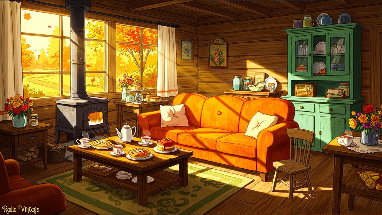 🍂 cozy autumn cottage ambience | 1920s vintage oldies music playing in another room | unwind & sleep