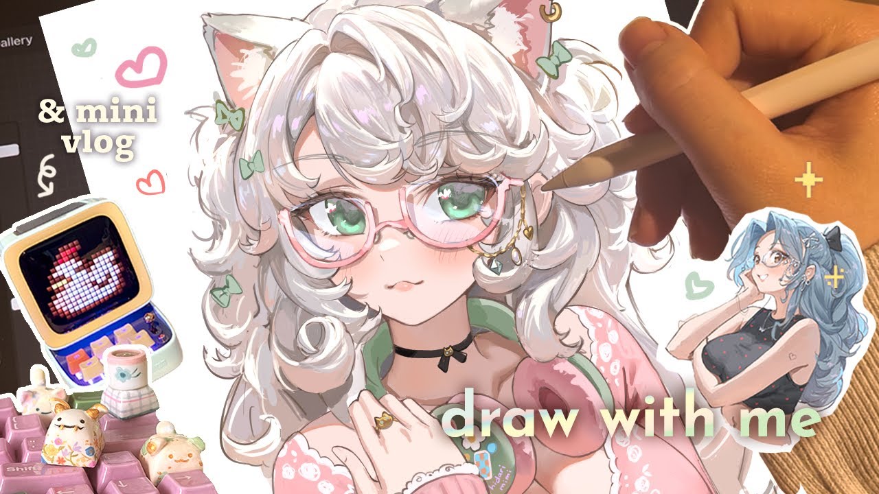 Draw with me & mini vlog✏️✨real time process, ipad asmr, ditoo pro unboxing, clay keycaps!