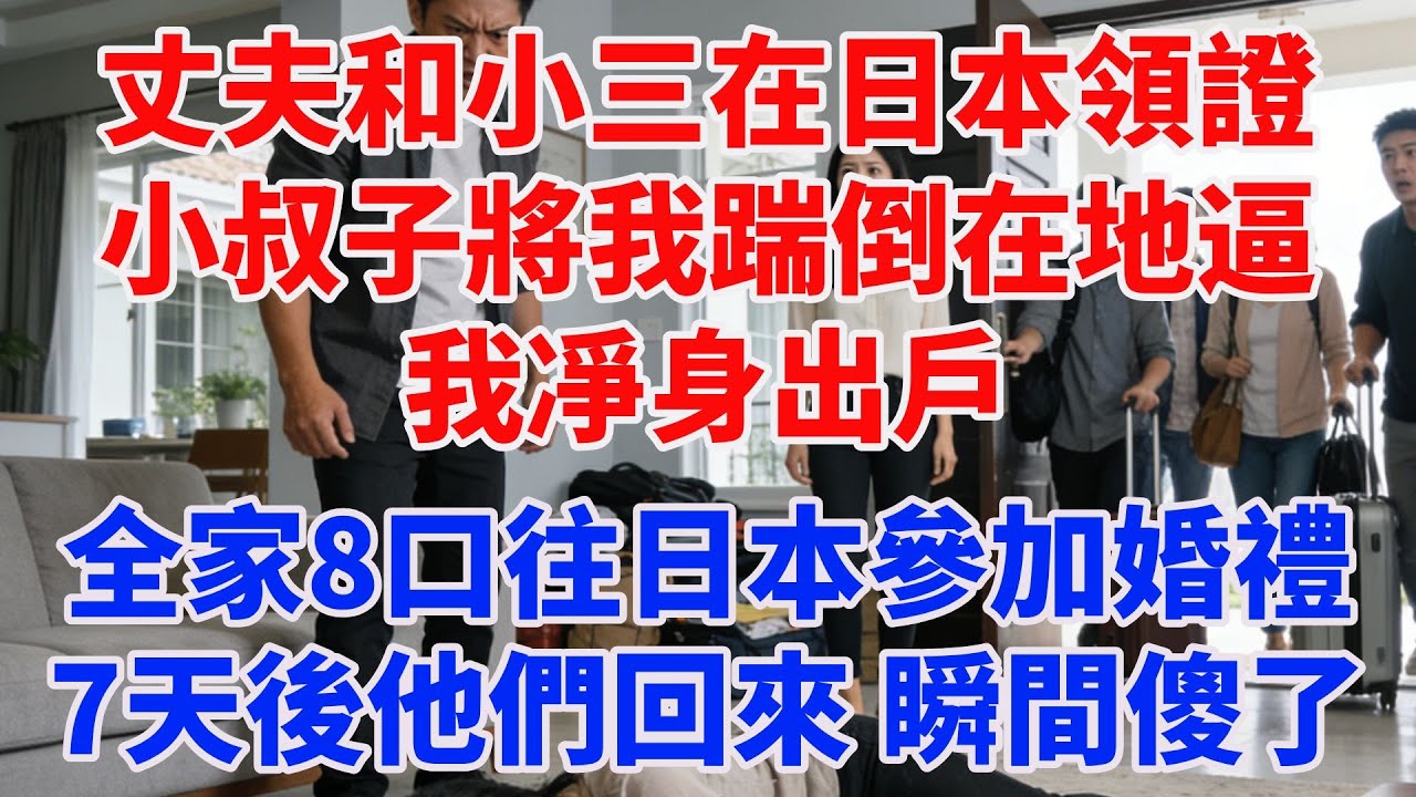 丈夫和小三在日本領證，小叔子將我踹倒在地逼我凈身出户，全家8口飛往日本參加婚禮，7天後他們回來，瞬間傻了！#完結故事#情感故事#爽文#婆媳關系#家庭生活#故事頻道#故