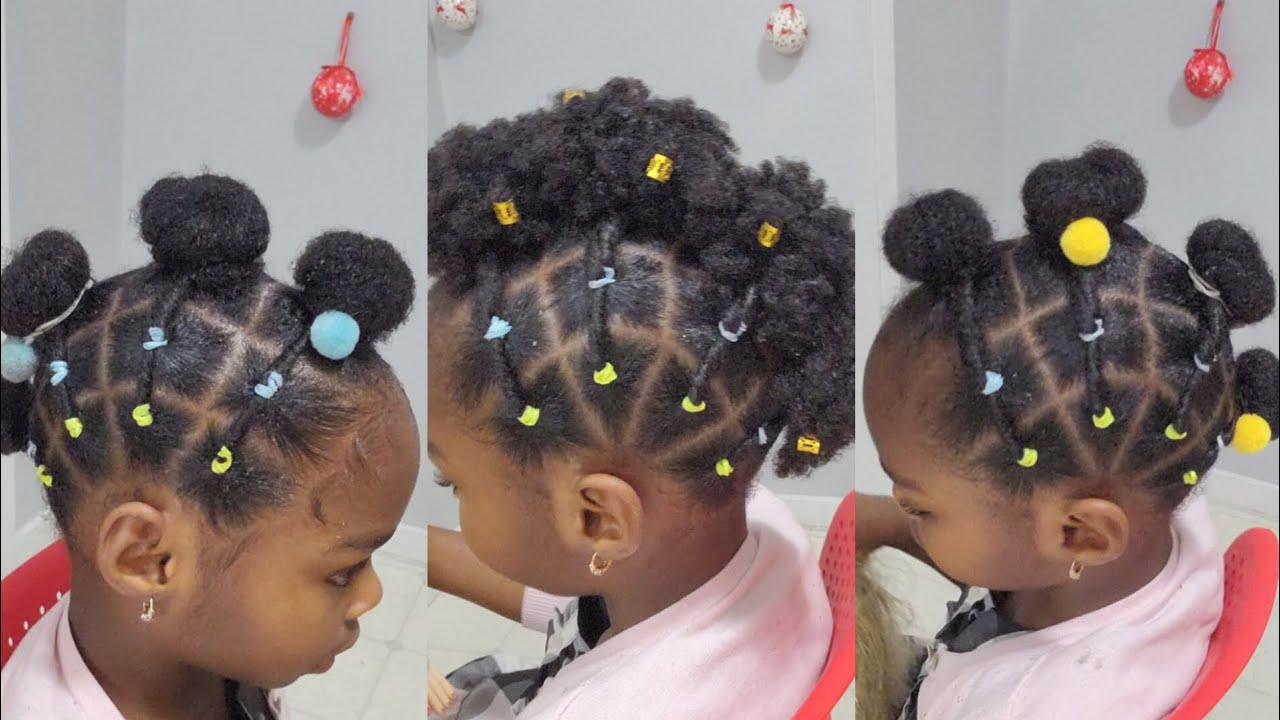 Cute, colorful, natural hairstyle for little girls 