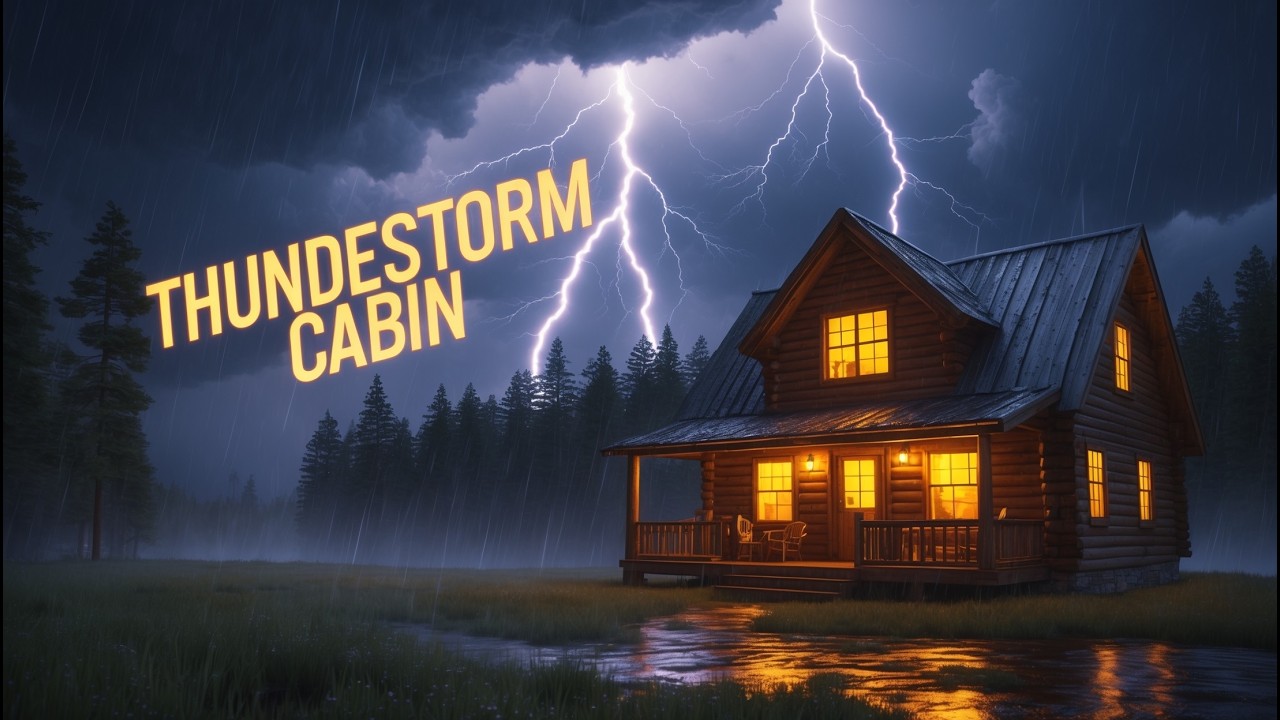 Thunderstorm in Cozy Cabin - Rain on Window & Fireplace for sleep (8 hours)