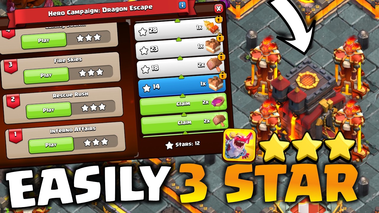 Легко пройти испытание «Побег от дракона» на 3 звезды — уровни с 1 по 4 в Clash of Clans!