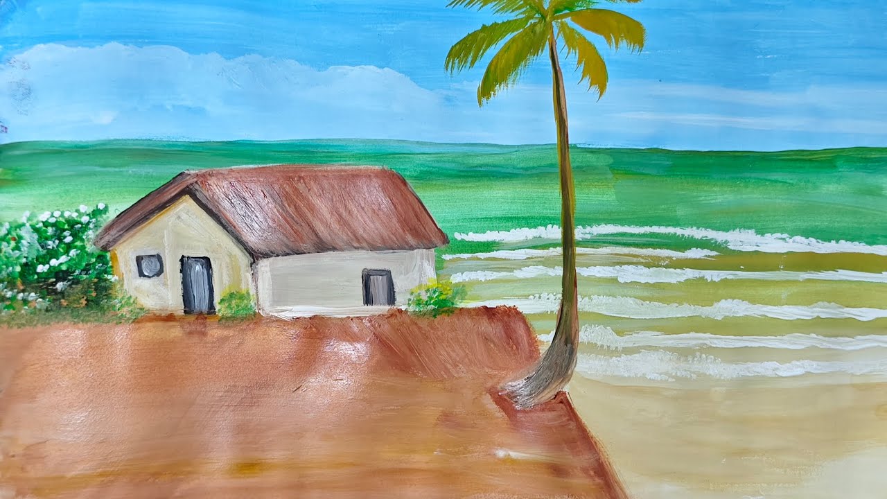 Beach water colour drawing