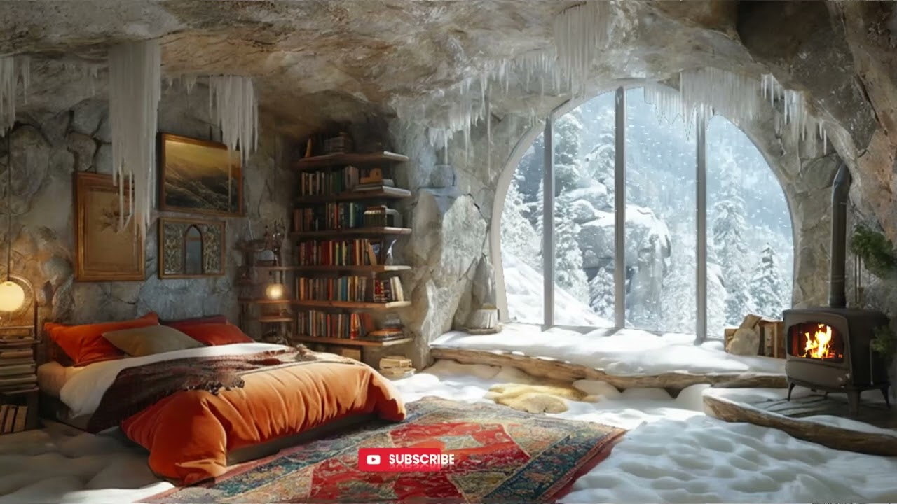 Cozy cave bedroom ambience, Snowfall, Warm Fireplace: Aiding Your Sleep #sleeping #ambience
