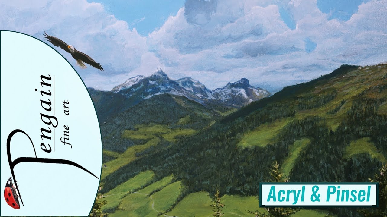 Adler in Gebirgslandschaft malen mit Acryl  - Tutorial