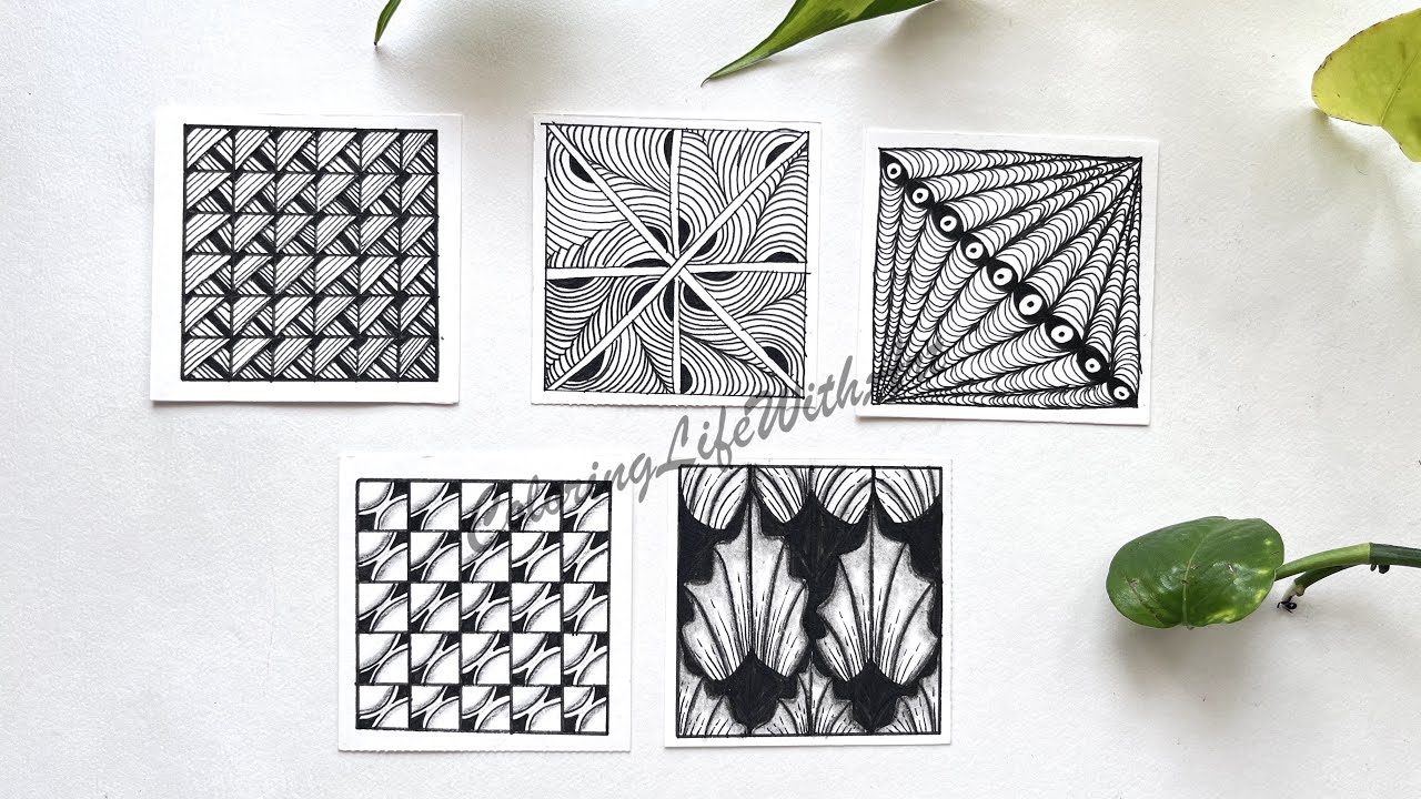 5 Zentangle pattern for beginners | Zentangle | ZenDoodle | Doodle patterns