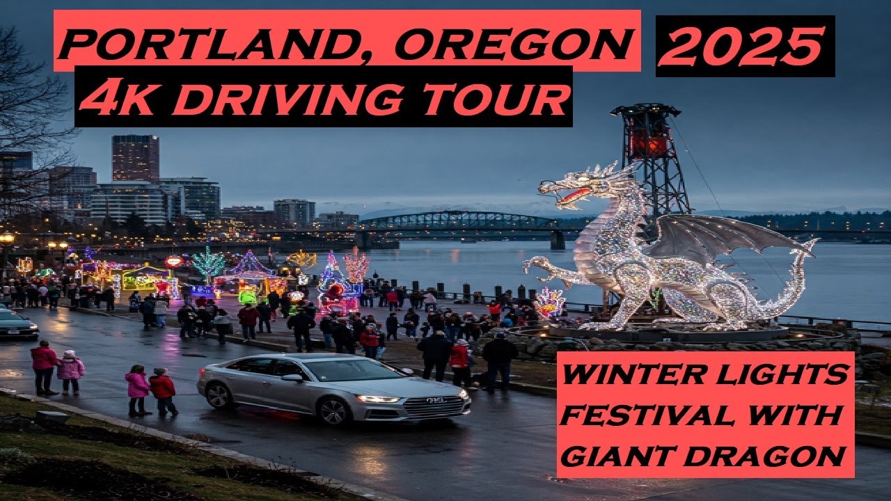 Portland, Oregon | 4k Driving Tour 2025! | Winter Light Festival