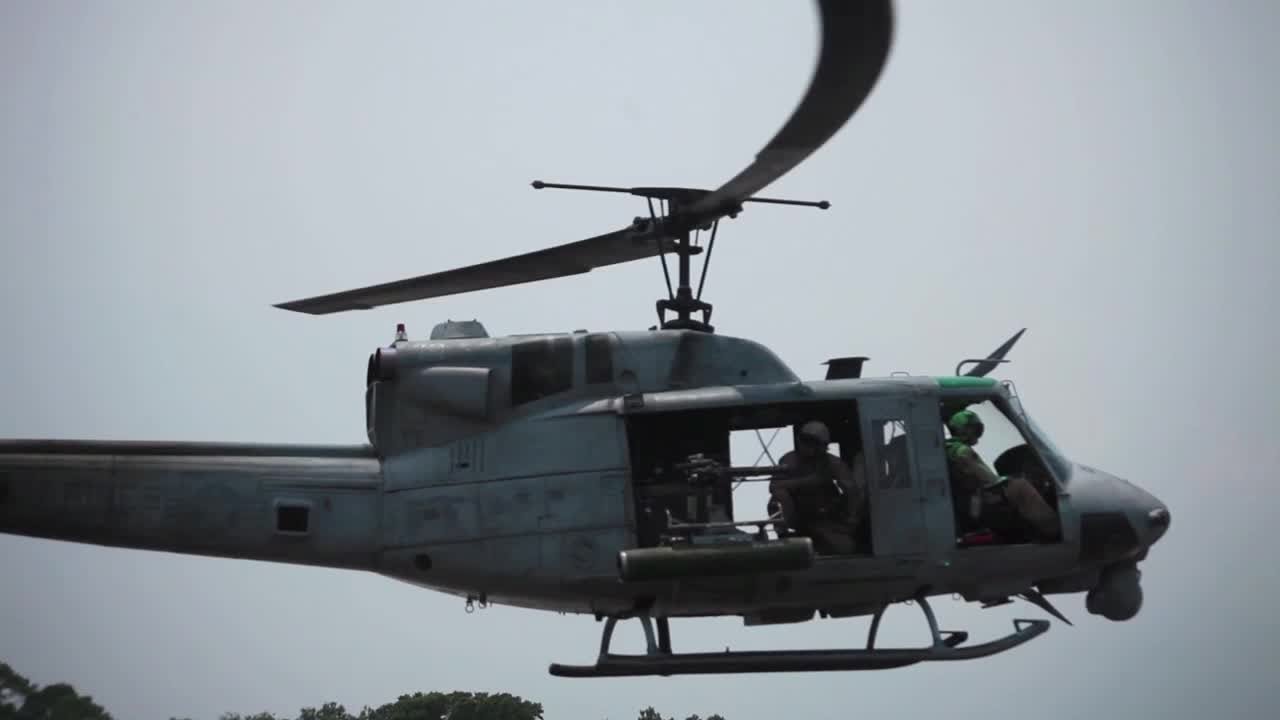 U.S. Marines Refuel, Rearm UH-1N Twin Hueys Iroquois Helicopter
