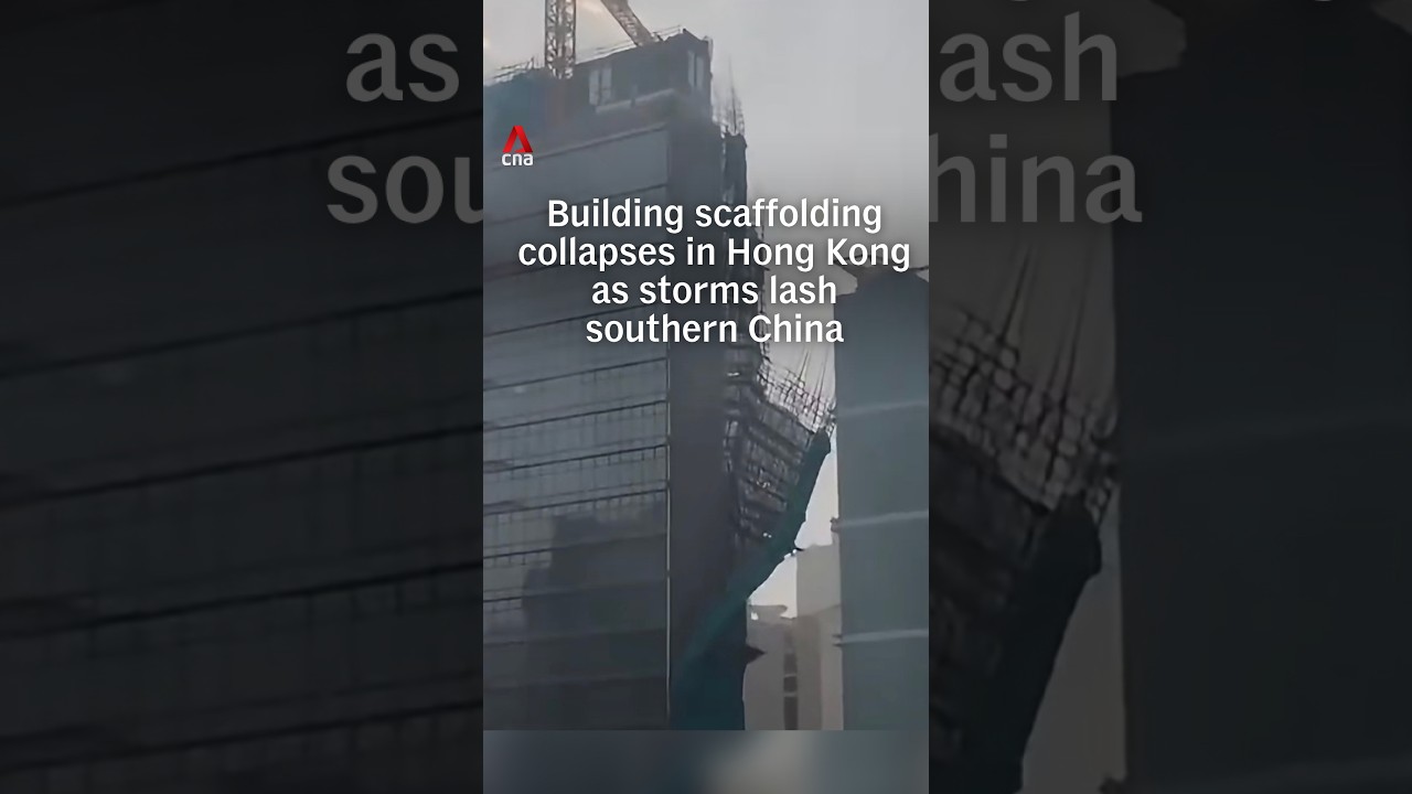 Building scaffolding collapses in Hong Kong as storms from Typhoon Noul lash southern China