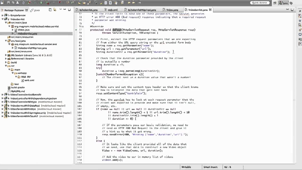 Section 2 Module 1 Part 4: Video Servlet Code Walkthrough