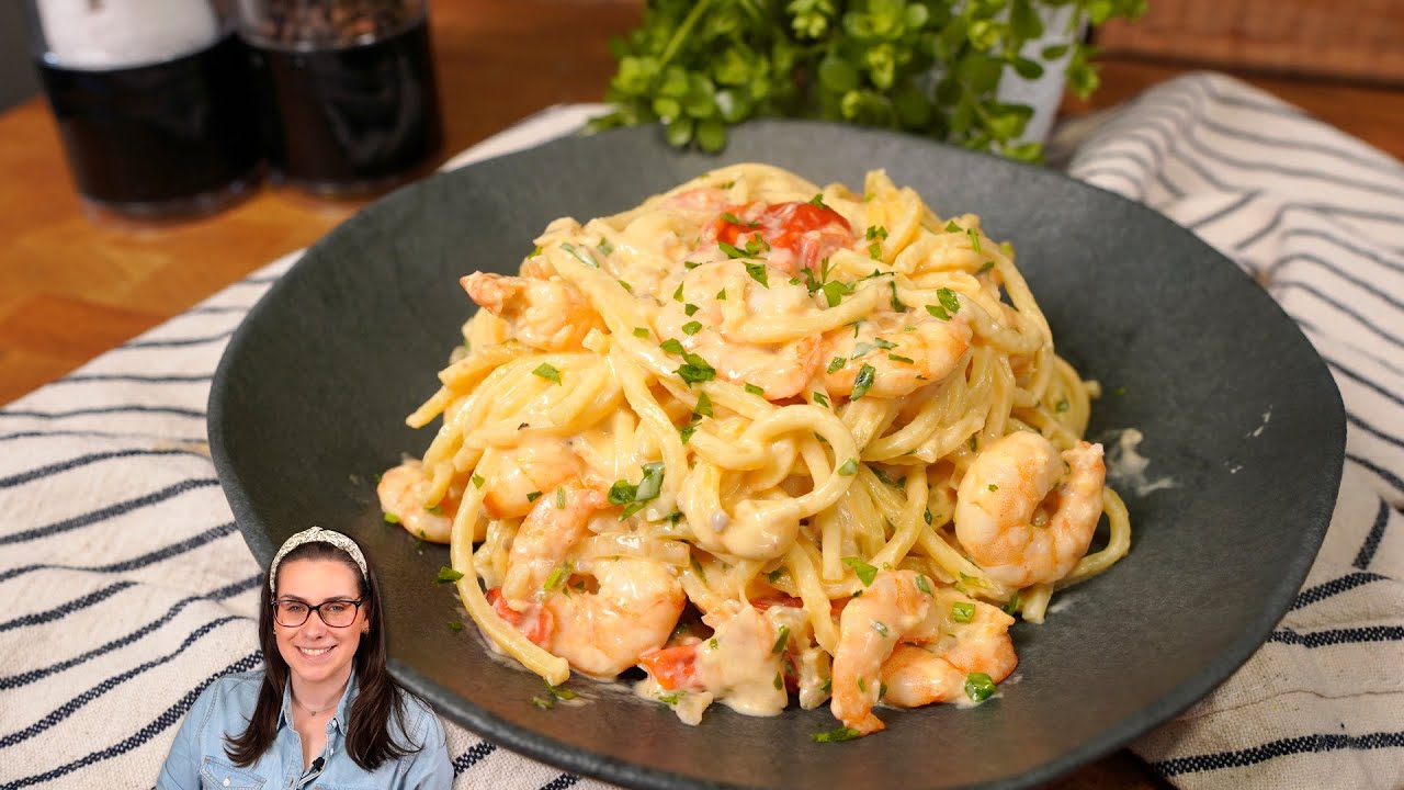 Macarrão em 20 minutos bem cremoso! Macarrão com camarão e limão delicioso e cremoso