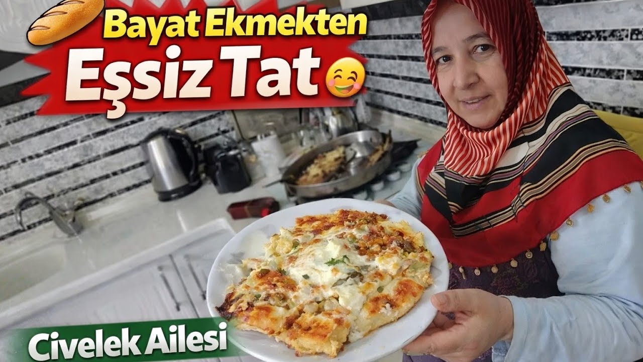 🥖 Bayat Ekmekten Fırında Açık Pide! Yumurtalı Soğanlı Kaşarlı Kahvaltı 😋