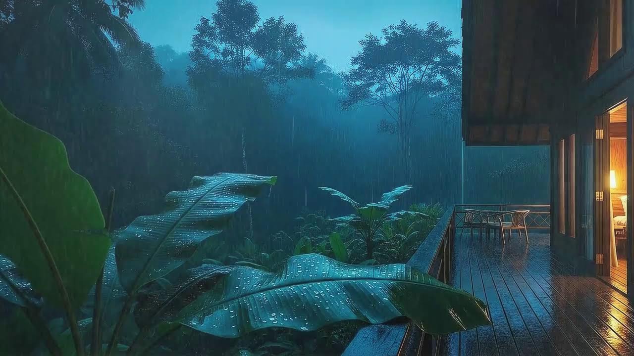 Sleep Easily with Cabin Rain and Whisper Thunder in the Tropics 🌧️