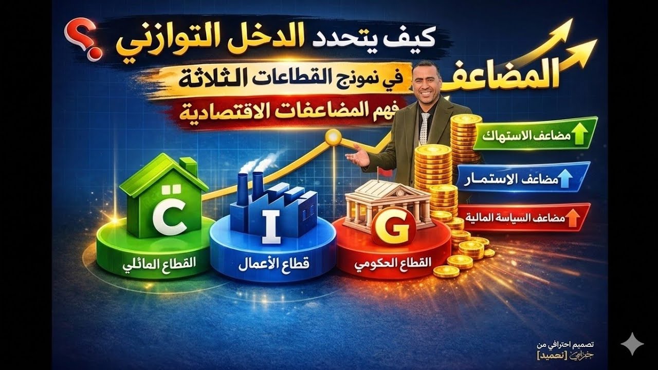 كيف يتحدد الدخل التوازني في نموذج القطاعات الثلاثة؟ فهم المضاعفات الاقتصادية