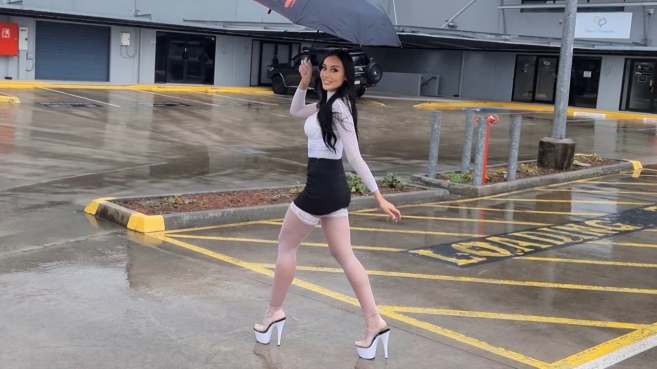 Ashley Tries Out Pleaser ADORE-708UV White 7 Inch High Heel Shoes With White Lace Top Stockings