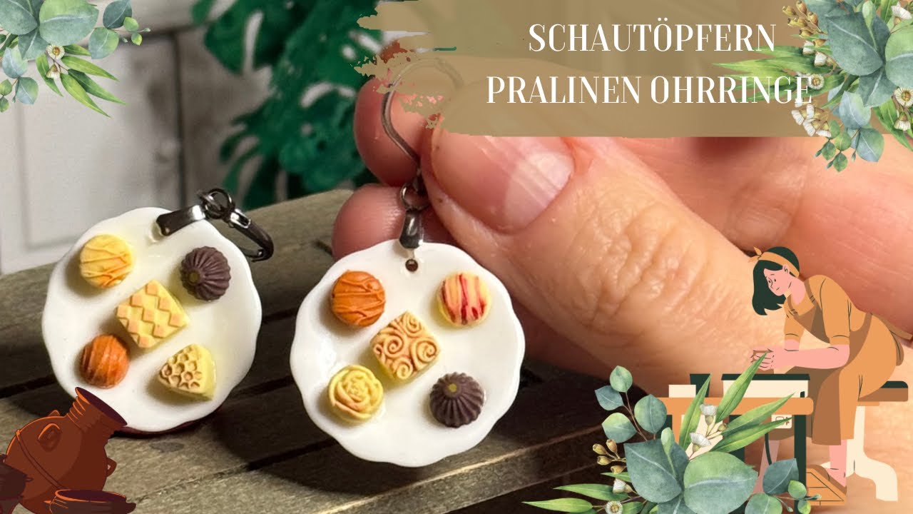 Miniatur Pralinen-Ohrringe aus Fimo – DIY Anleitung für süße Schmuckstücke - #schautöpfern 