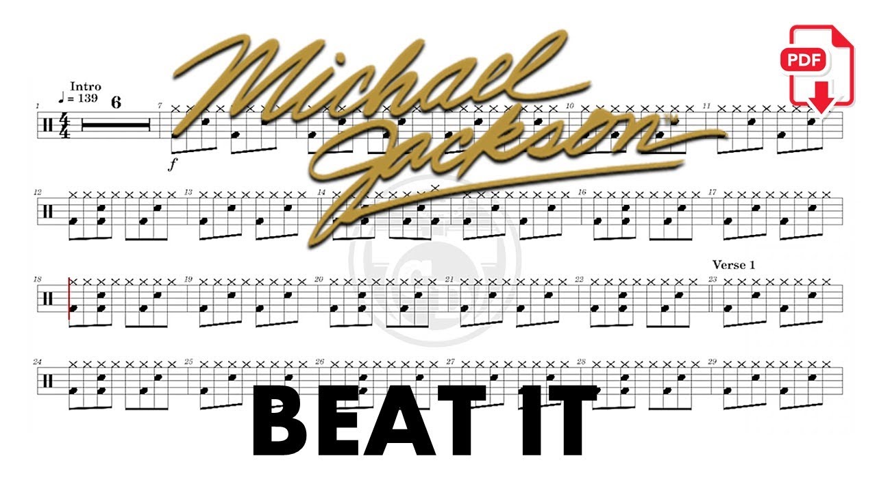 Michael Jackson - Beat It (🔴Drum Notation | PDF) 