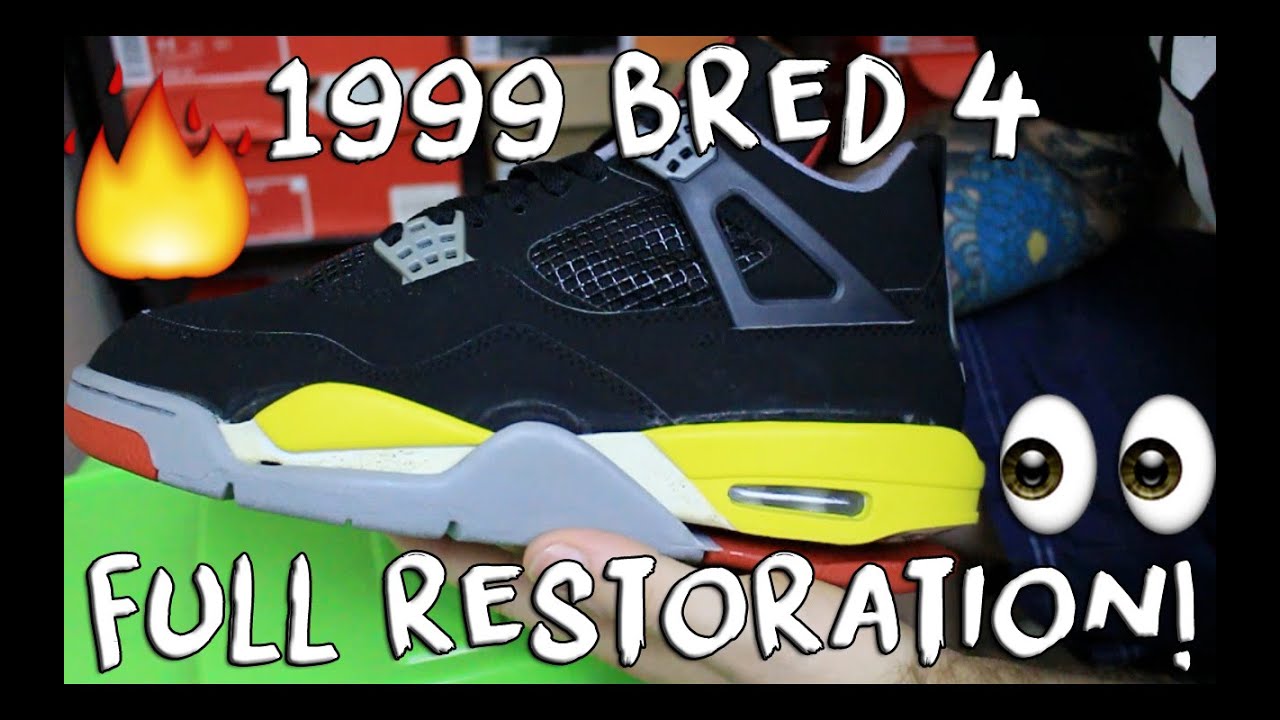 1999 Air Jordan Bred 4 Sole Swap Restoration & Walkthrough!