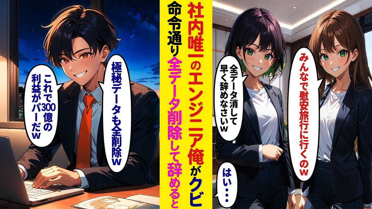 【漫画】社内唯一のエンジニアである俺に解雇を告げた双子の社長令嬢「慰安旅行に行くわw無能はデータ消して出ていきなさい」→言われた通り全削除して退職した数日後…