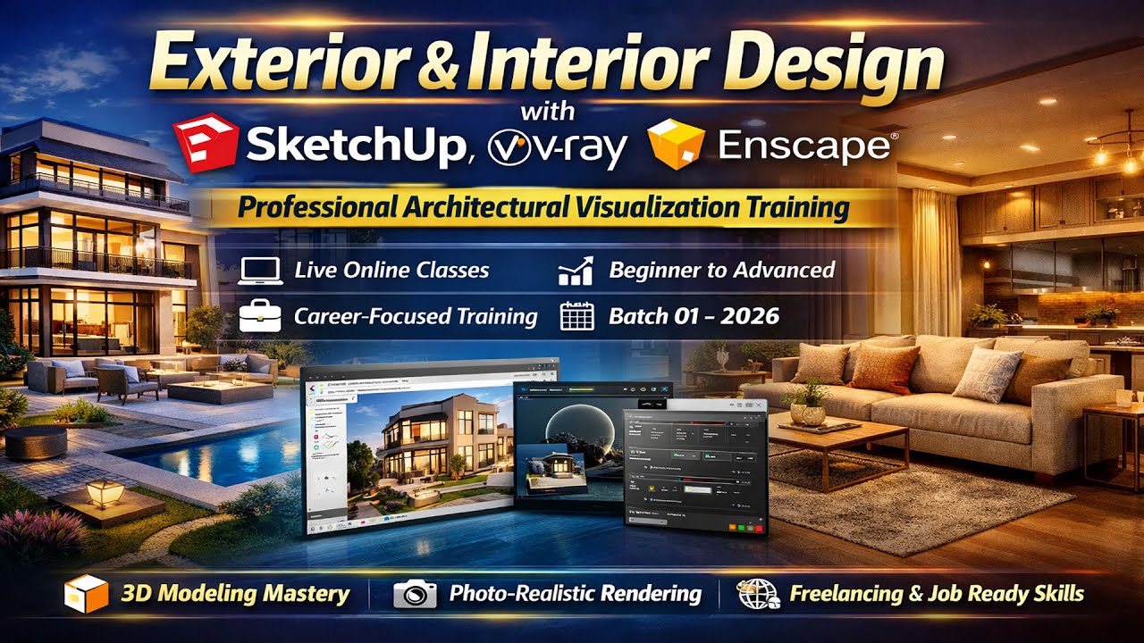 Exterior & Interior Design with SketchUp, V-Ray & Enscape (Live Course)