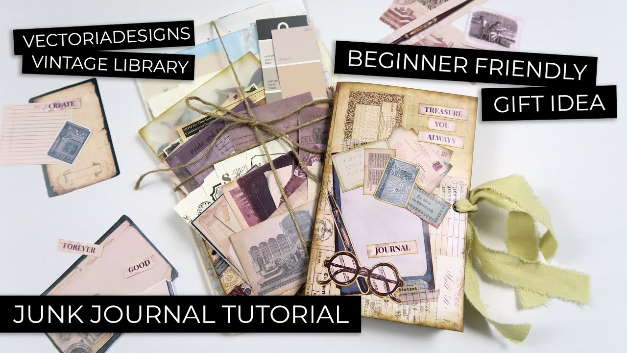 Vintage Junk Journal Tutorial | Loaded Pocket Tutorial | VectoriaDesigns | Vintage Library
