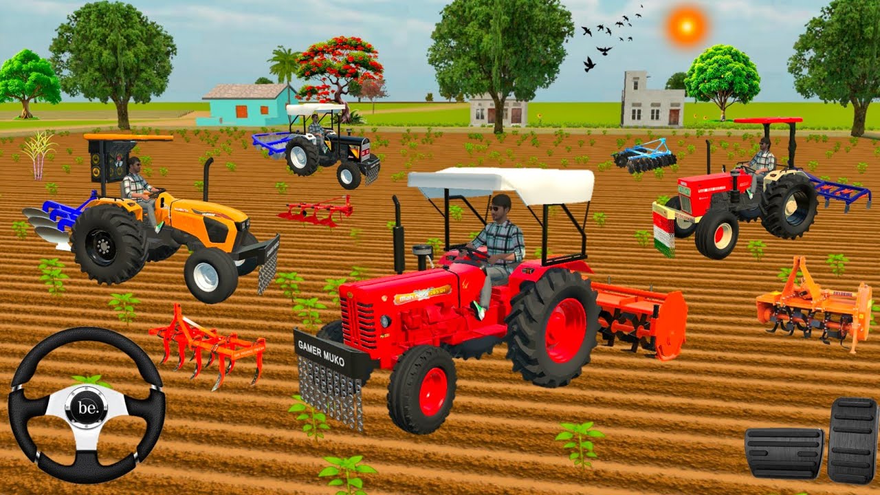 4 TRACTOR  , MAHINDRA  , SAWARAJ , KUBUTA , EICHER ,  FROM GAMING 🌾🌿  3D GAM VIDEO #viralvideo 