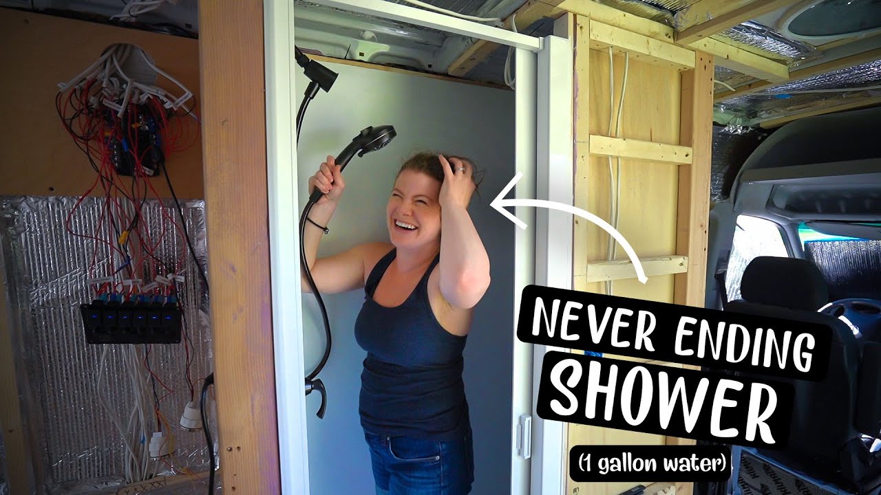 NEVER ENDING SHOWER IN VAN. (Ep. 14) Van Life Build