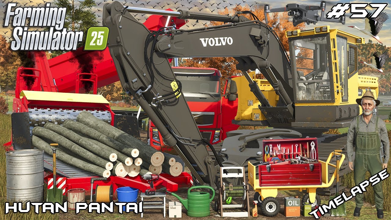 VOLVO EXCAVATOR FEEDS THE BEAST - EXTREME WOODCHIPPING | HUTAN PANTAI | Farming Simulator 25 | EP 57