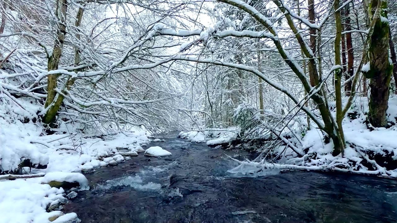 Calming Snowy Ambience. Soothing Winter River Sounds. Nature ASMR 10 hours. no music