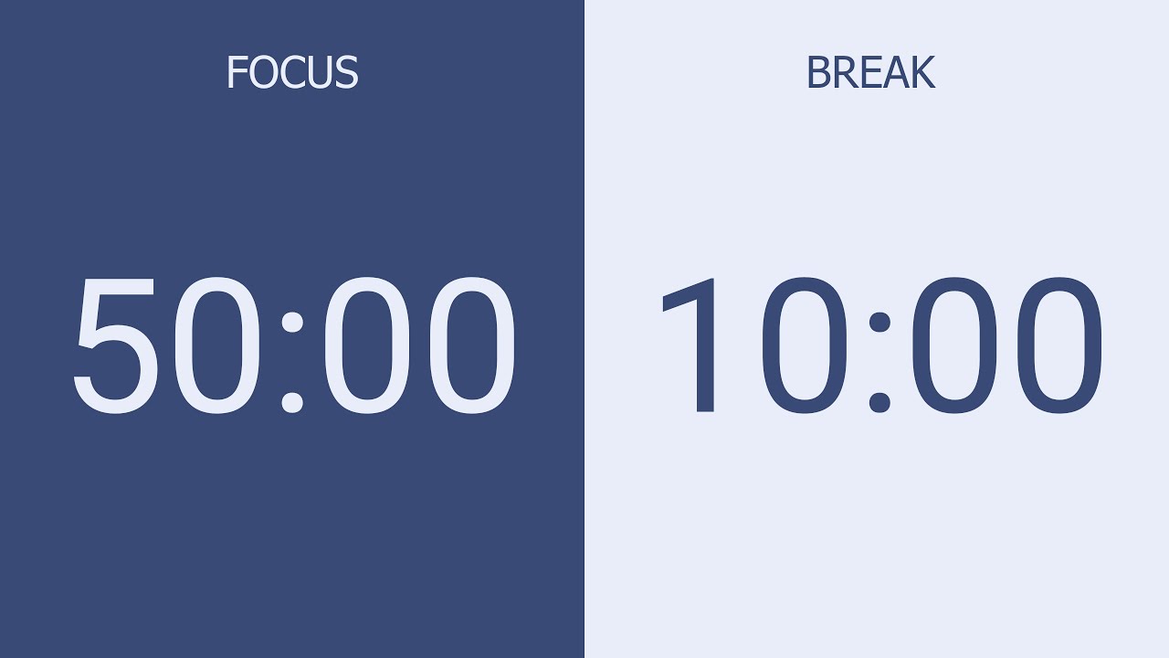 6-Hour Silent Pomodoro Timer (50/10) | No Music | Study, Focus, ADHD, Deep Work