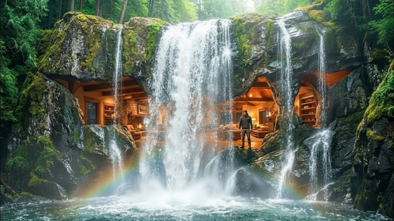 Building a SECRET Batcave House Behind a Waterfall (ASMR)