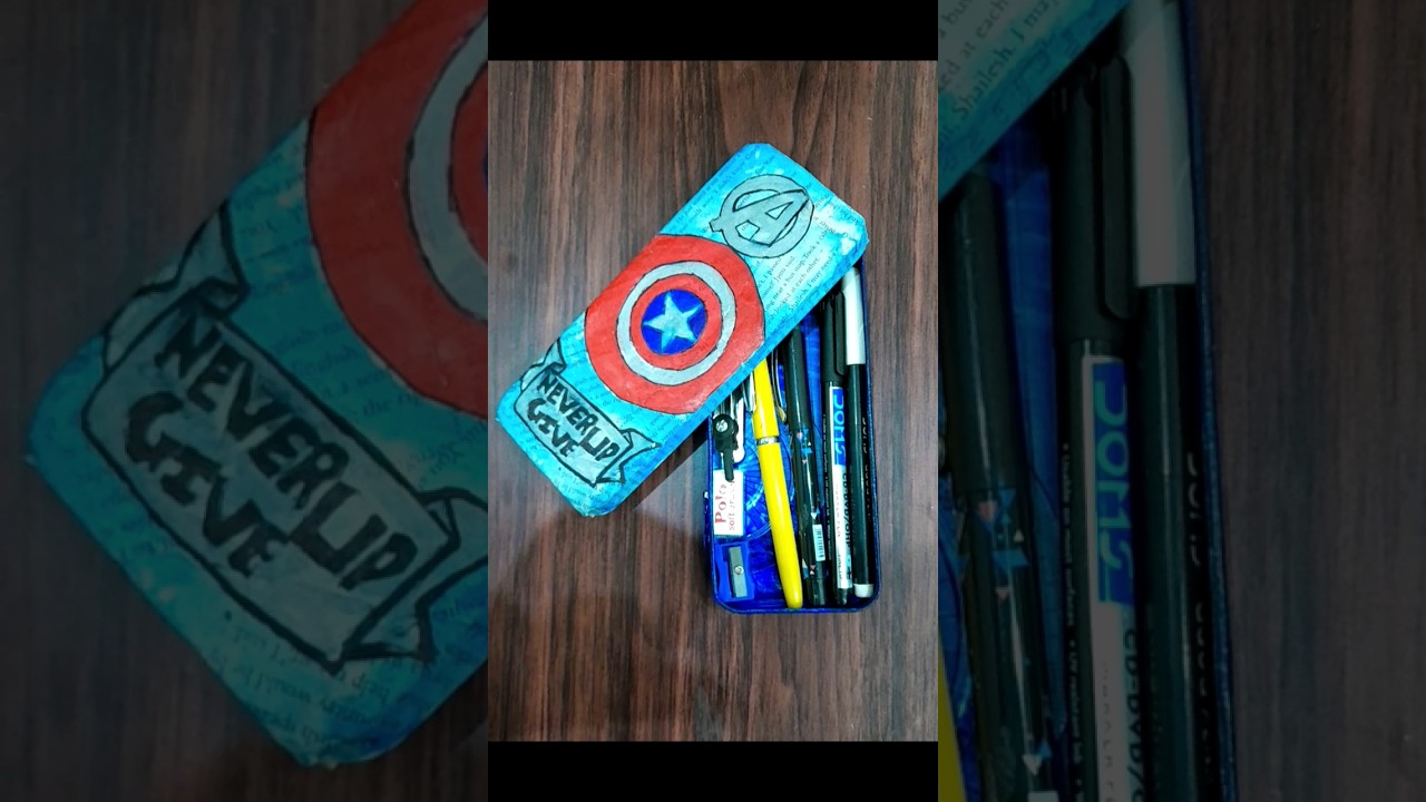 DiY pencil box✨️ | captain america theme 💙 |『transforming old geometry box』#diyideas #youtubeshorts