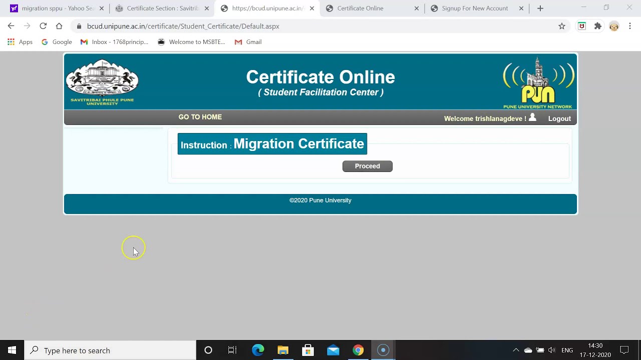 Online Process for Migration Certificate SPPU,Pune