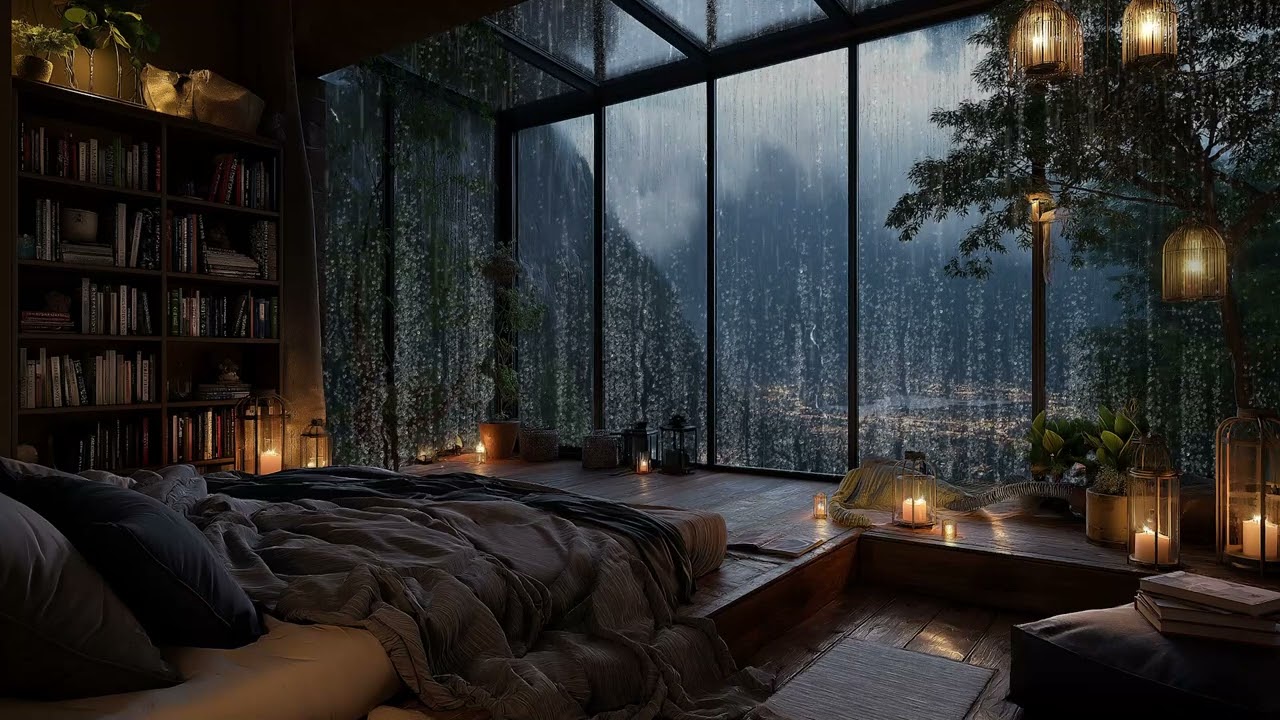 Rain & Fireplace Night Ambience ❄️ ASMR for Sleep & Focus (3 Hours)
