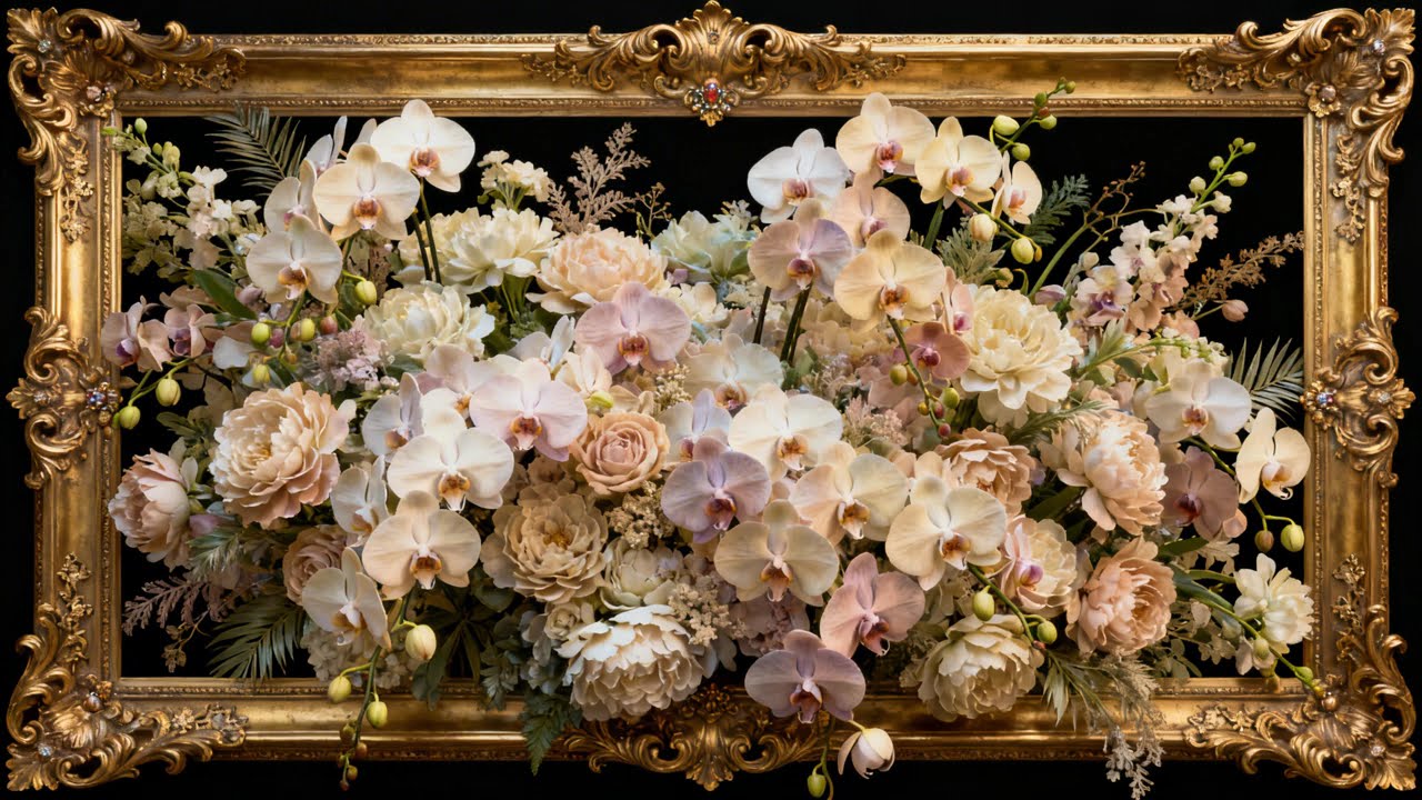 White Orchids in a Golden Frame 🤍 | 4K Frame TV Art | Elegant Wedding TV Wallpaper