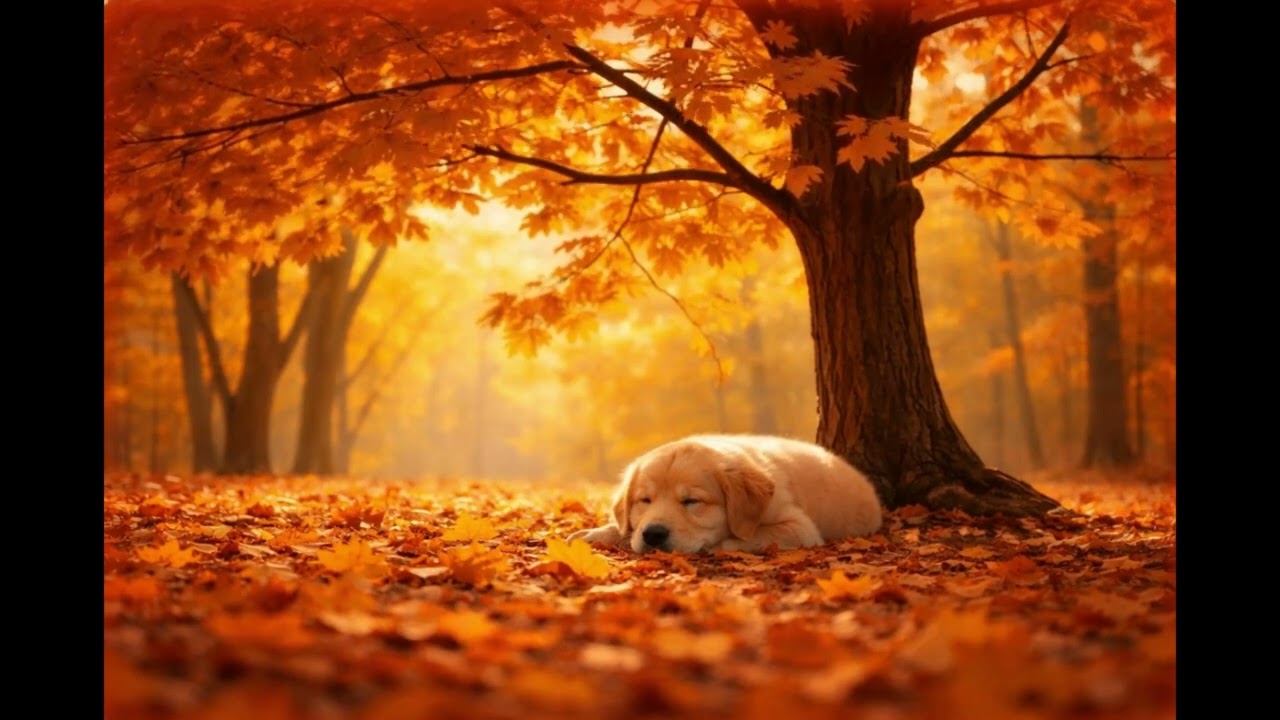 Crystal Healing Music Under Red Maple Tree 🍁 | Calm Puppy Presence | Relax, Meditate & Sleep .1 Hour