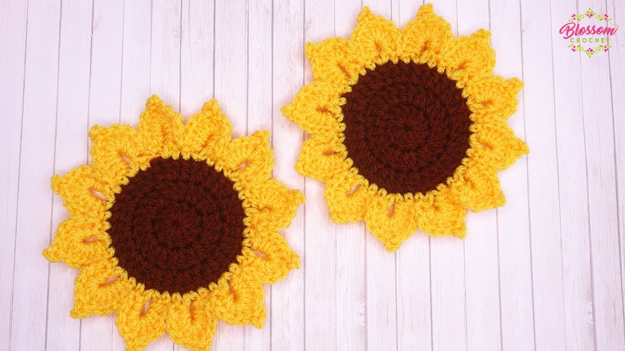 🌻 Crochet Sunflowers! Beautiful Summer Coasters,  Appliqués & More! Very Easy Tutorial
