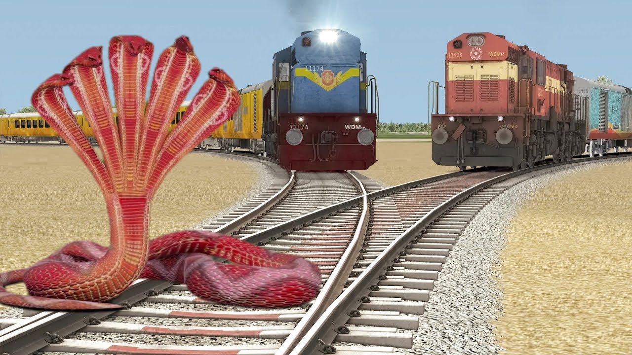 Five Headed Snake vs Two Trains | Stops The Railway Train - BeamNG.Drive