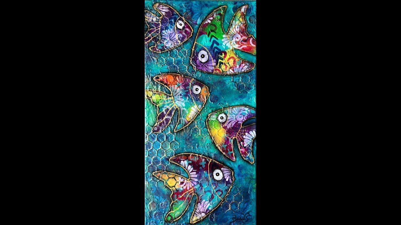 Mixed Media  Art Journal Tutorial - One Fish Two Fish- Modeling Paste, Negative Painting