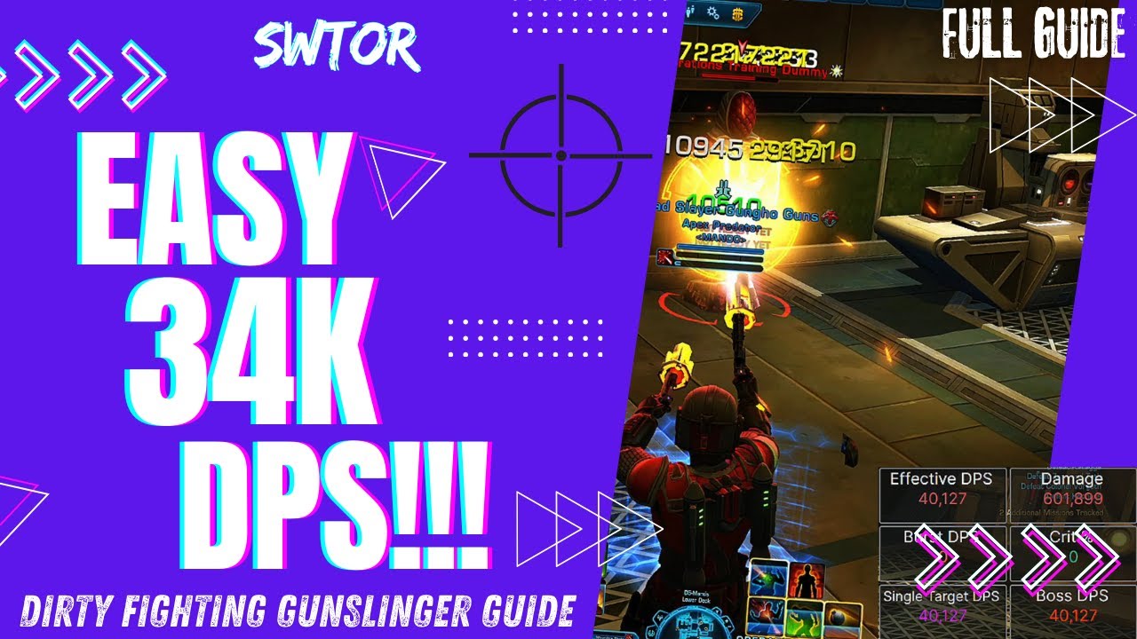 SWTOR 2025 - Gunslinger Dirty Fighting – Easy 32k–36k DPS Guide (Stats, Implants, Rotation)