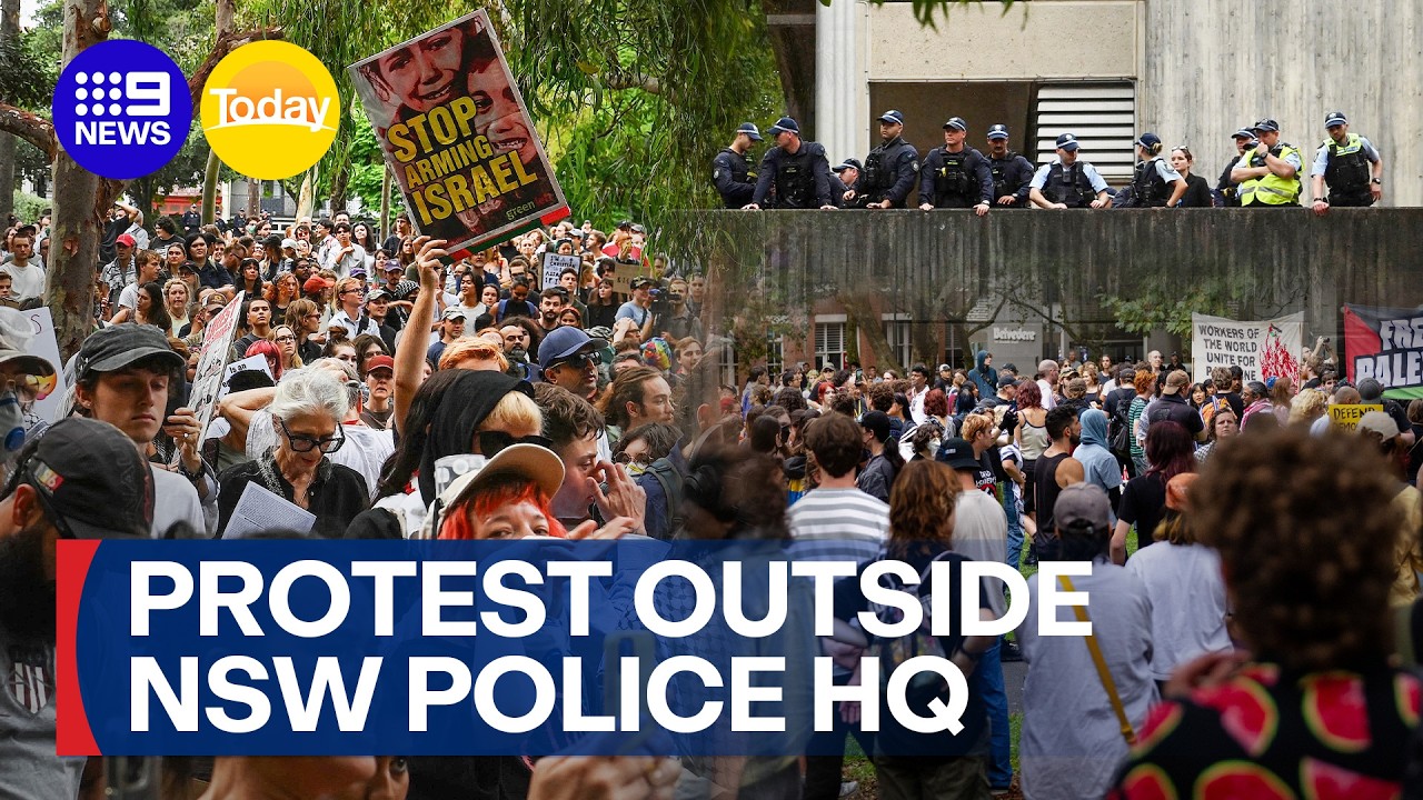 Sydney protesters rally outside NSW Police HQ | 9 News Australia