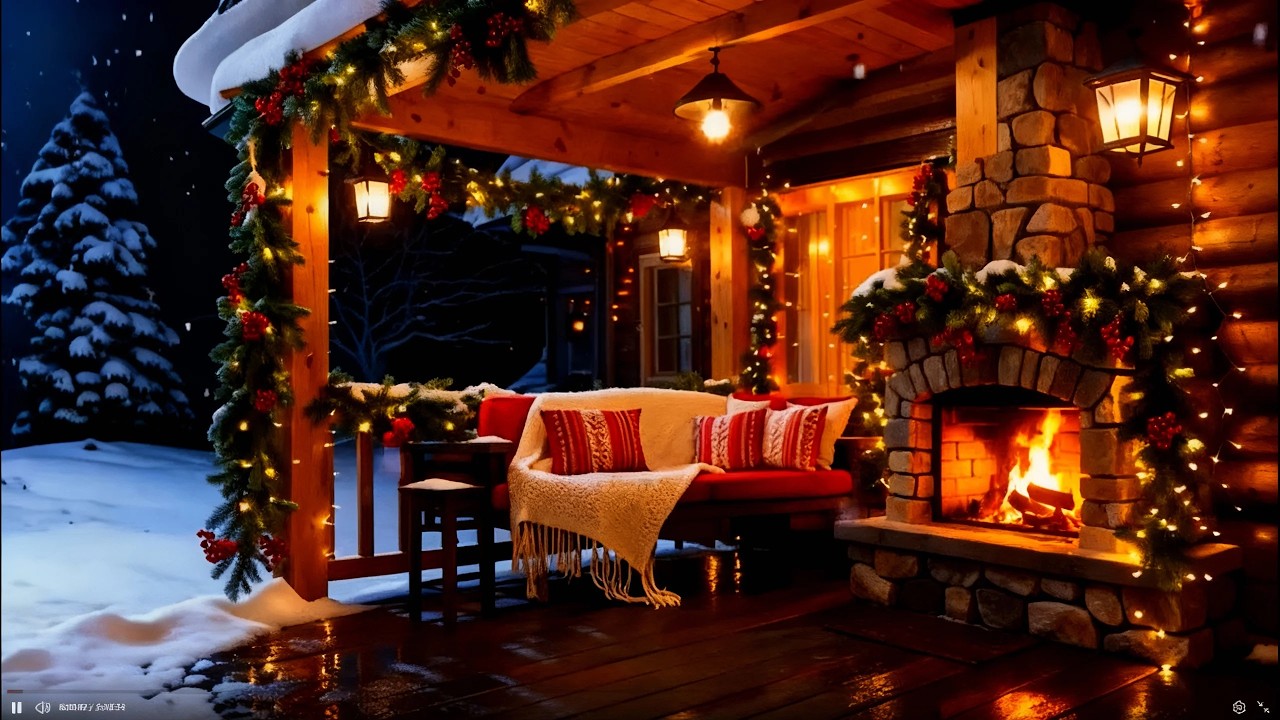 Cozy Christmas Fireplace Room 4K 🔥 Snow Outside ❄️ Relaxing Winter Ambience