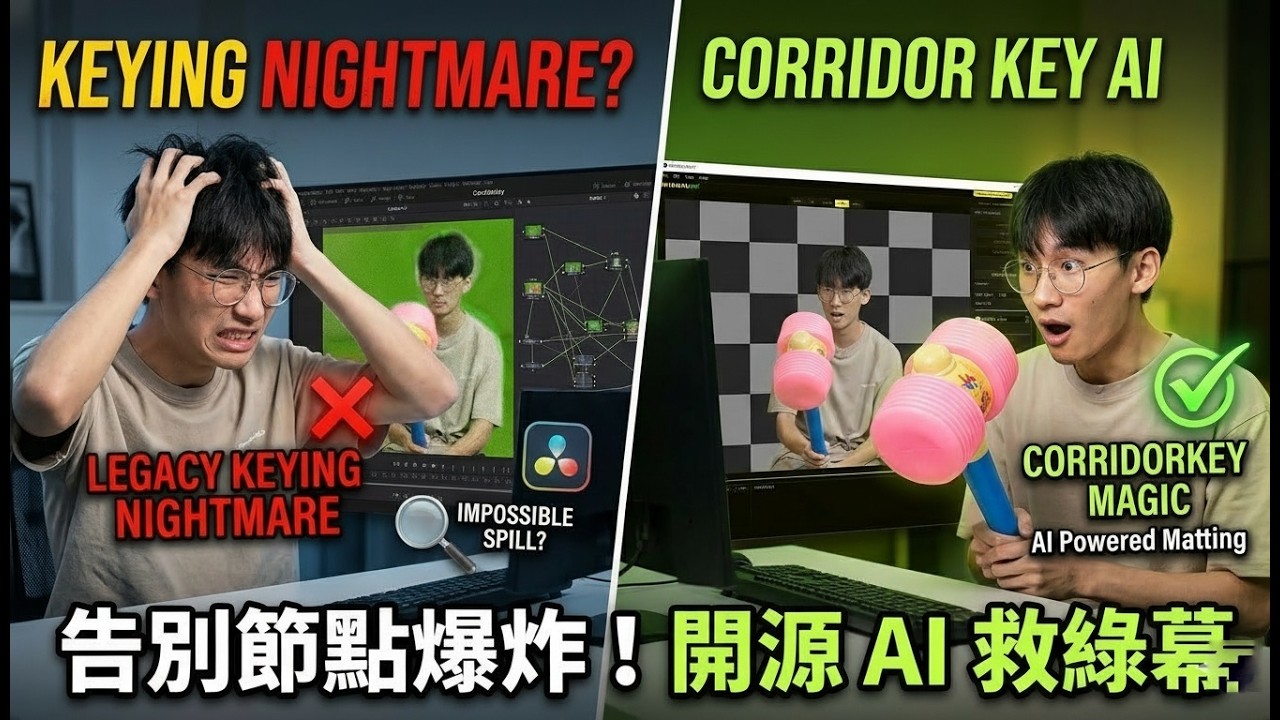 想嘗試影視合成學生的福音：綠幕技術還是很有價值的~   CorridorKey 開源去背模型實戰測試。AI 賦能的「引導式去背」新流程