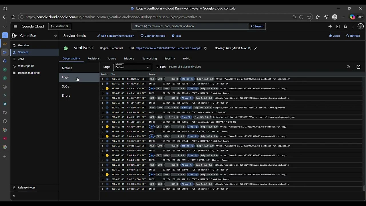 VentLive AI — Google Cloud Deployment Proof | Gemini Live Agent Challenge