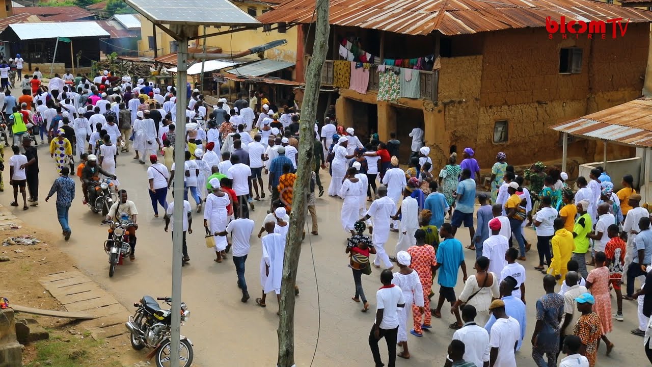 Crowd Dancing Through Igarra in Joy during 7th Day Traditional Rites of Passage of the Otu of Igarra