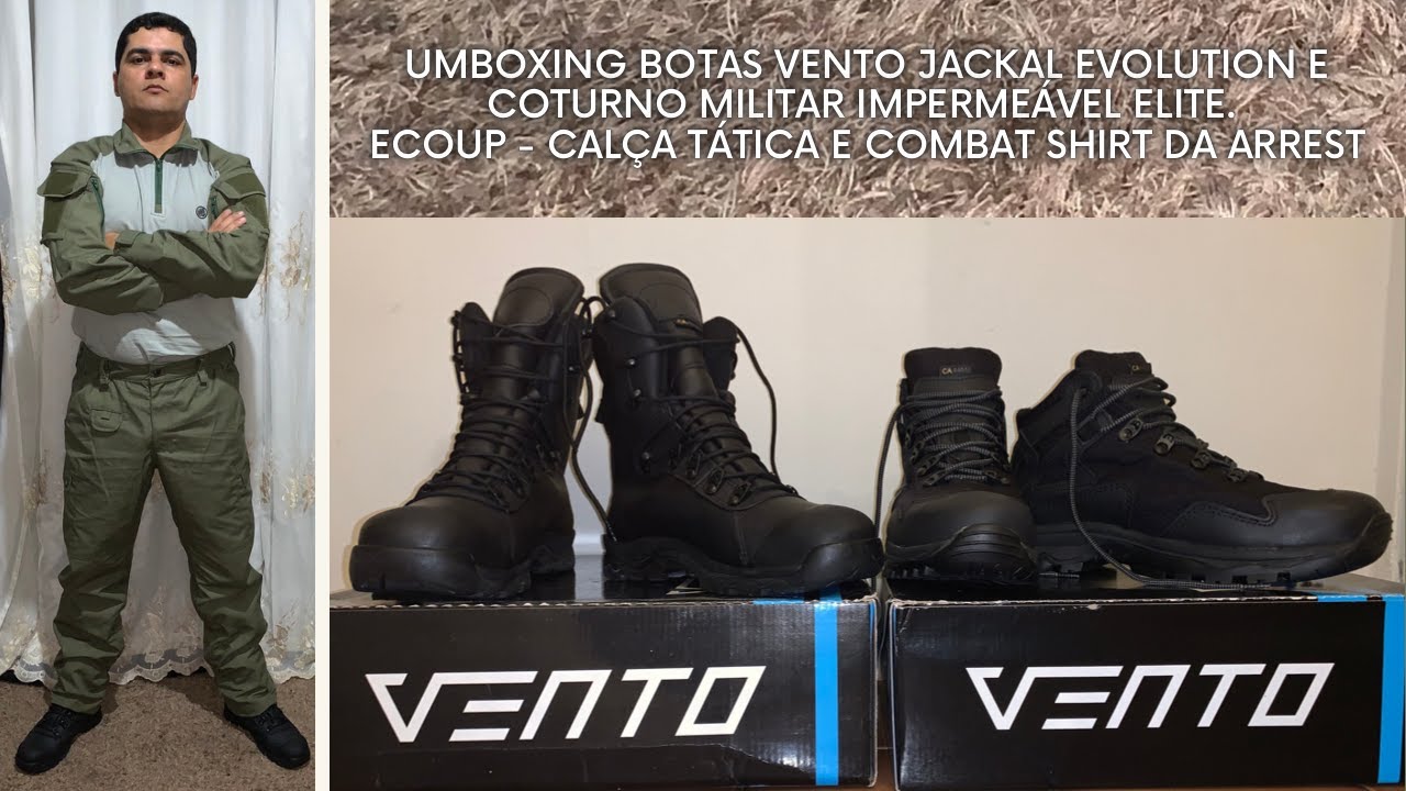 Umboxing Botas Vento Jackal Evolution, Coturno Militar Impermeável Elite e Roupas Táticas da Arrest
