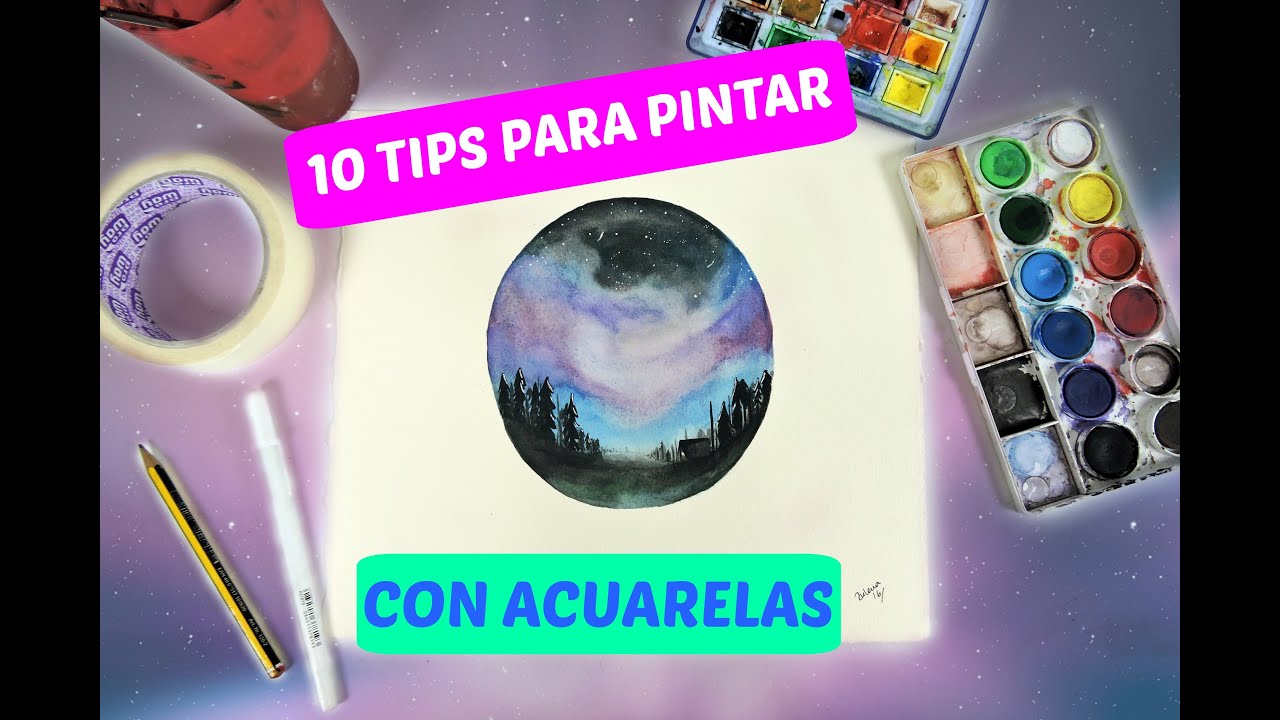 10 tips para pintar con acuarelas + como pintar una Aurora boreal / How to paint with watercolors.