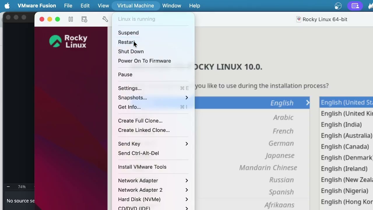 Installing minimum rocky linux 10 in vmware fusion