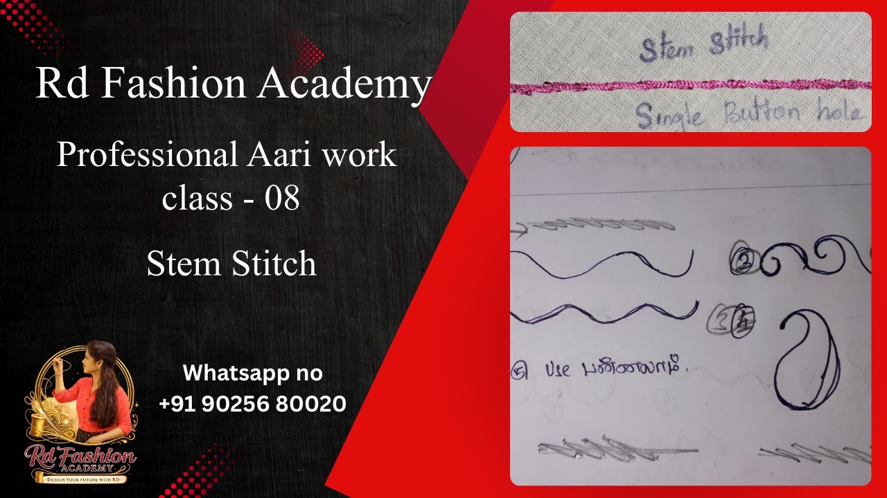 Aari work class 08 / Stem stitch #AariWorkTutorial | #Beginner to #Advanced #RDFashionAcademy