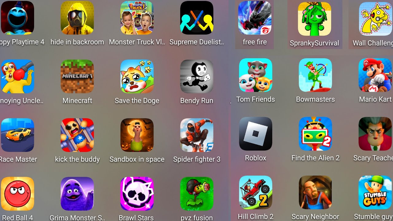 Minecraft,Poppy Playtime 4,Sandbox In Space,Spider Fighter 3,Scary Teacher 3D,Kick The Buddy,Roblox